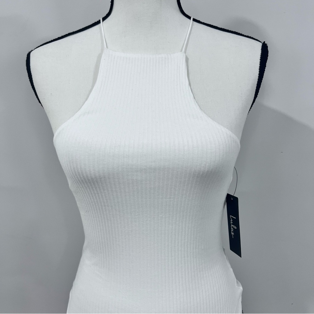 Lulu’s White Ribbed Sleeveless Racerback Bodysuit - Picture 3 of 4
